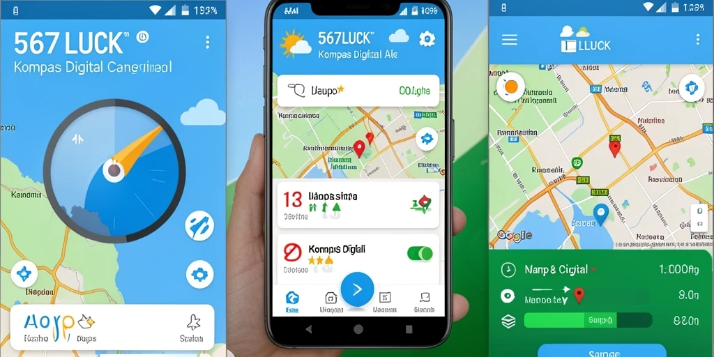 Antarmuka aplikasi 567LUCK menampilkan kompas digital yang jelas dan informatif.