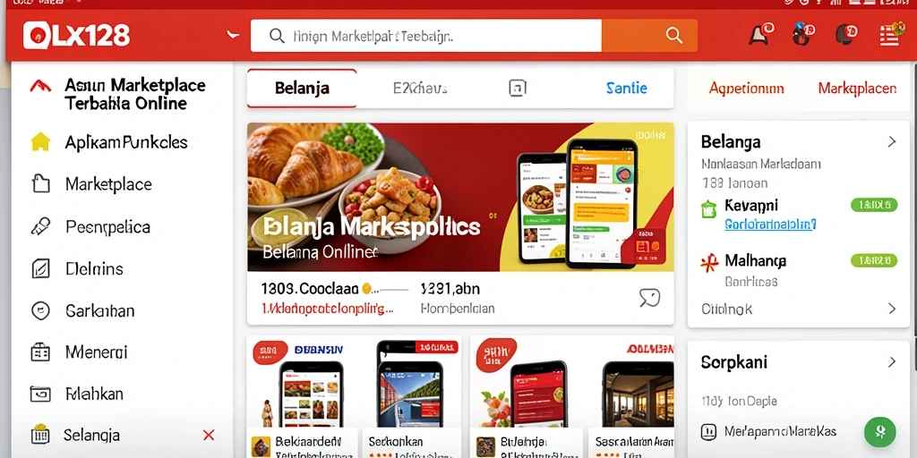 Tampilan antarmuka pengguna OLX128 yang menggambarkan fungsi Marketplace.