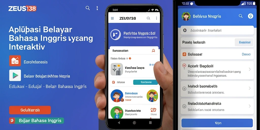 Tampilan antarmuka pengguna ZEUS138 dalam belajar bahasa Inggris.